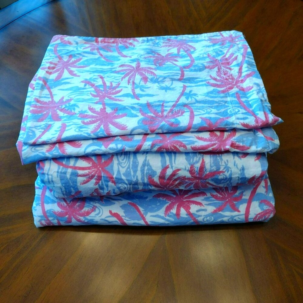 Tommy Hilfiger Twin Sheet 4 Piece Set, Fitted Flat Pillowcases Cotton Palm Trees